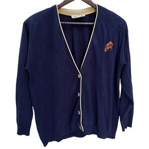 VINTAGE 90's💙Varsity Navy Button Front V-Neck Cardigan Sweater Size XL